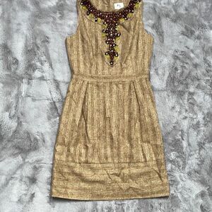 Milly of New York Gold Tweed Beaded Dress, Size 8